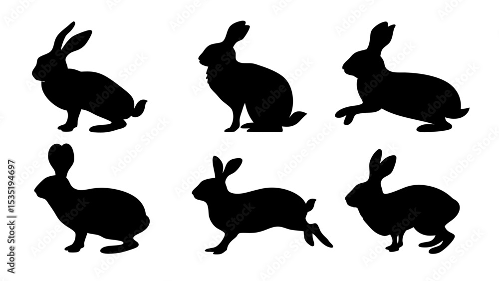 Fototapeta premium set of rabbits silhouette vector on tranparent background