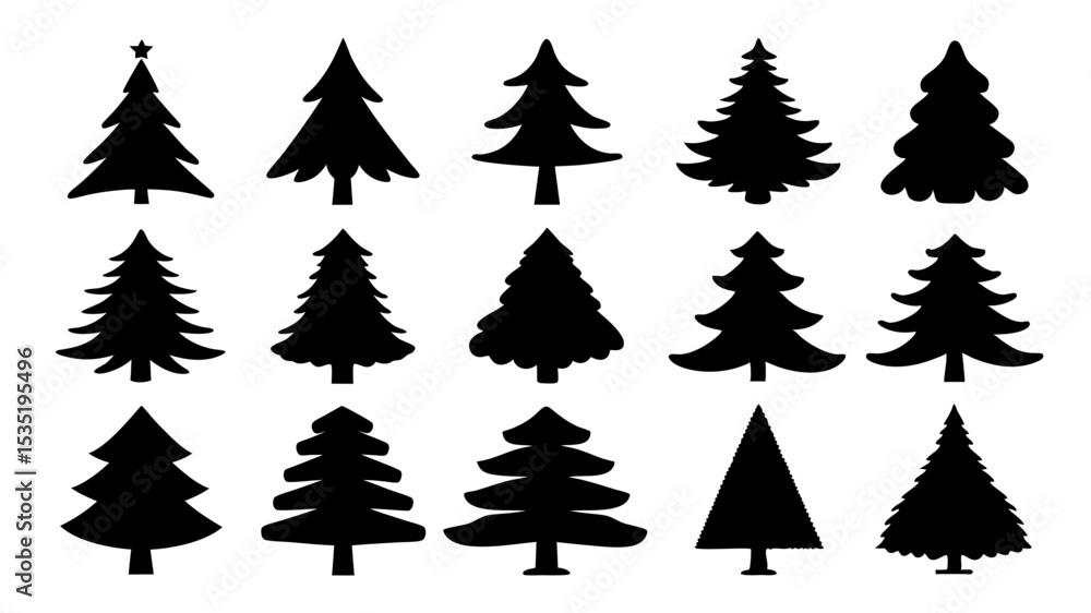 Obraz premium set of xmas tree silhouette vector on tranparent background