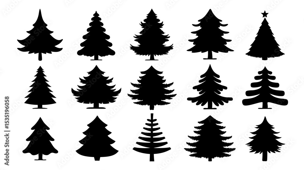 Fototapeta premium set of xmas tree silhouette vector on tranparent background
