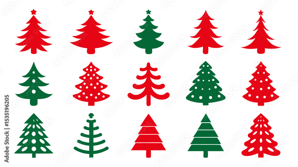 Obraz premium set of red and green christmas tree vector.