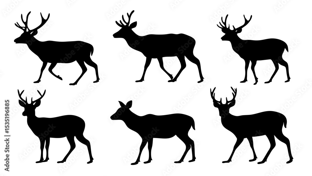 Fototapeta premium set of deer silhouette design vector art illustration