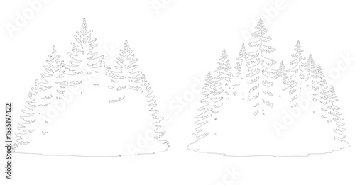 Minimalist Evergreen pine Tree Line Art Illustration