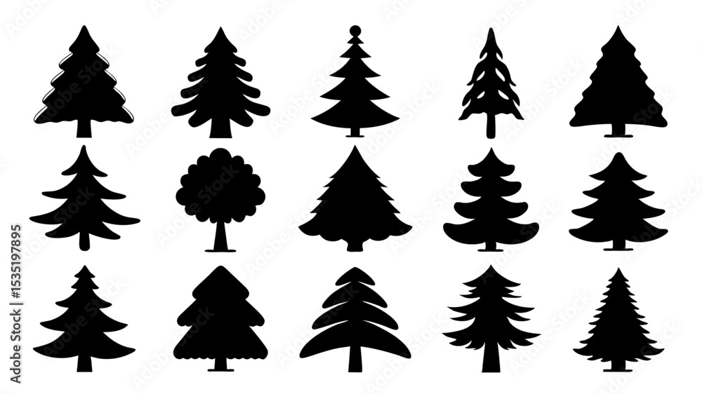 Obraz premium set of xmas tree silhouette vector on tranparent background