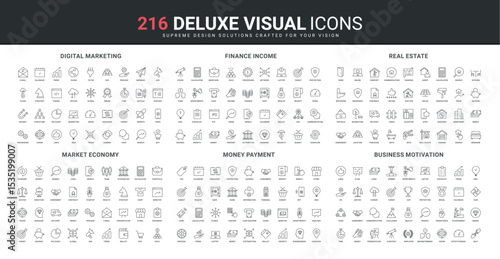 Economy and money payment, analysis of market gains and trends, digital marketing line icons set. Business startup strategy, financial transaction thin black outline symbols vector illustration