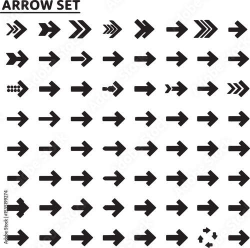 Arrow icons set with various styles and directions for web and design use