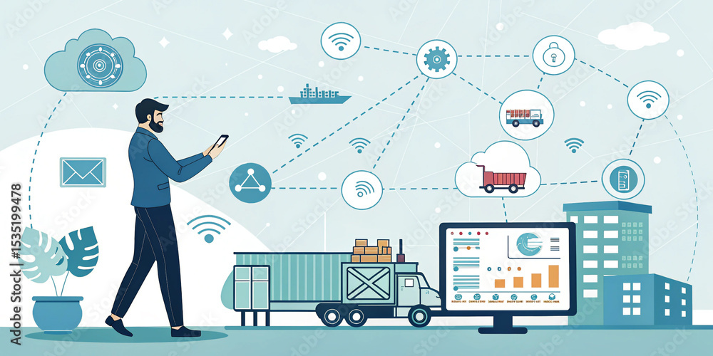 Fototapeta premium IoT Solutions: A Businessman's Insight into Smart Technology