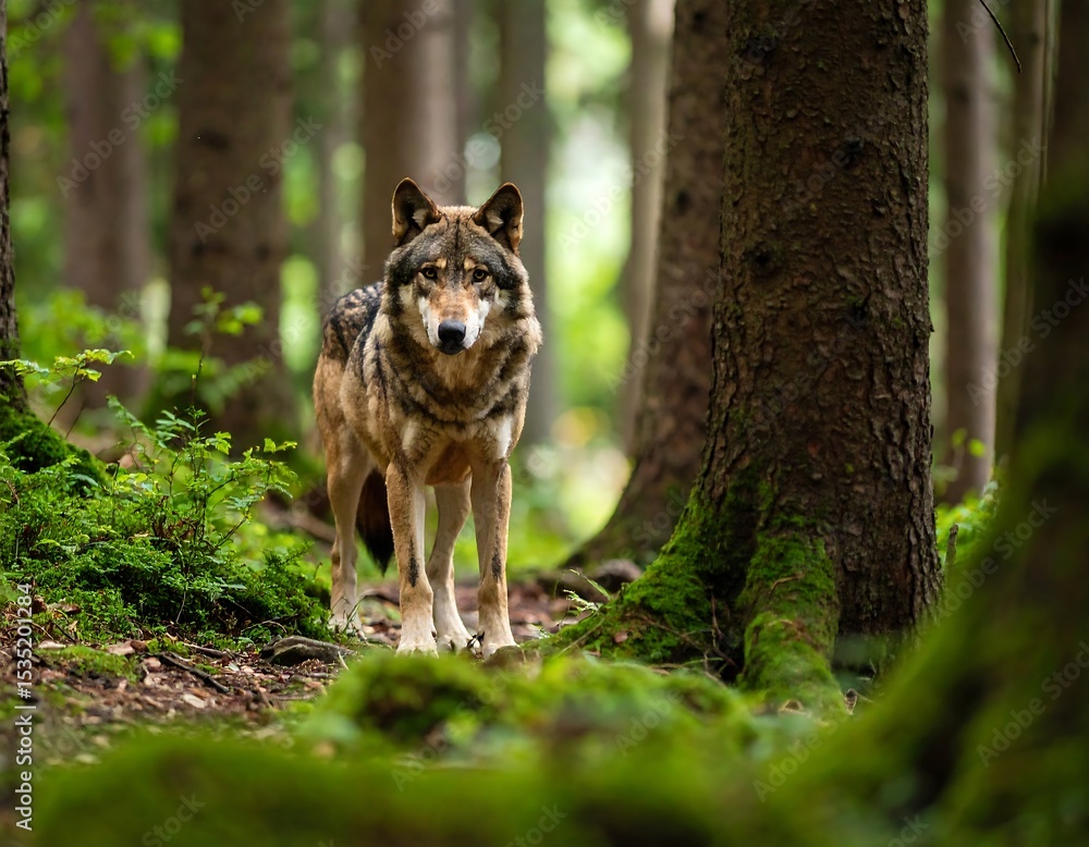 Obraz premium Wolf in a mossy forest