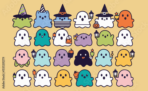 Halloween Ghos stickers. Halloween ghost with word - boo. Halloween stickers printable vector illustration 