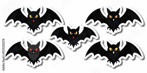 A big bundle of  black bat in vibrant and playful styles, perfect for Halloween and spooky themes isolated on white background 