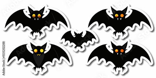 A big bundle of  black bat in vibrant and playful styles, perfect for Halloween and spooky themes isolated on white background 