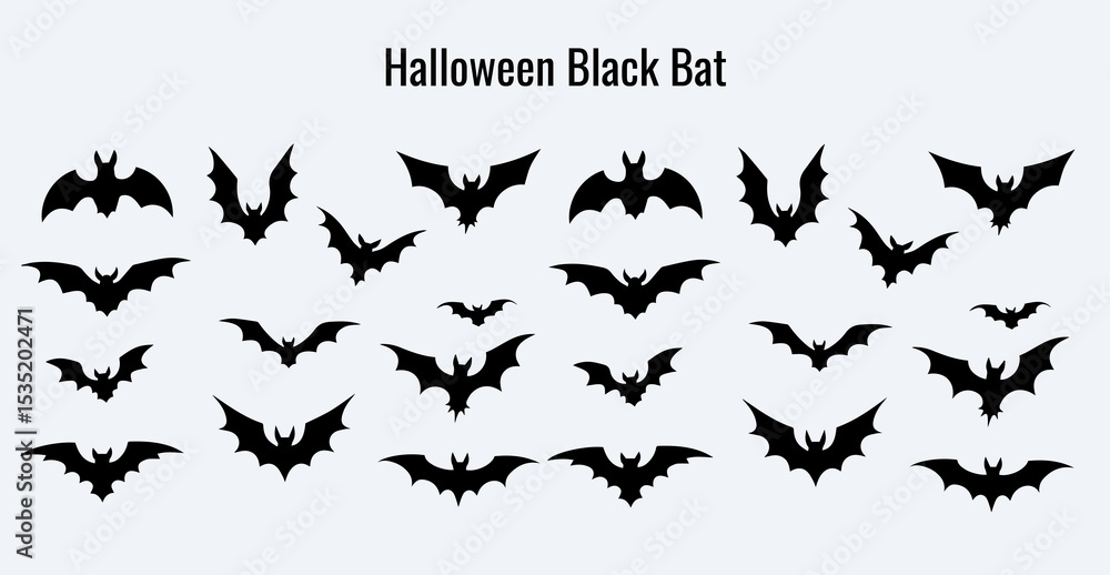 Naklejka premium A set of spooky bat silhouette with different wing positions isolated on a white background ideal for Halloween. 