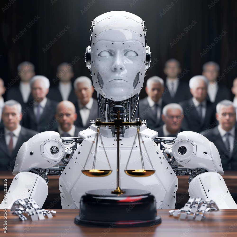 Fototapeta premium AI Judge Presiding Over a Courtroom