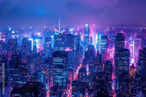 Fototapeta Naklejka Na Ścianę i Meble -  Cyberpunk photo of city futuristic cityscape, night life