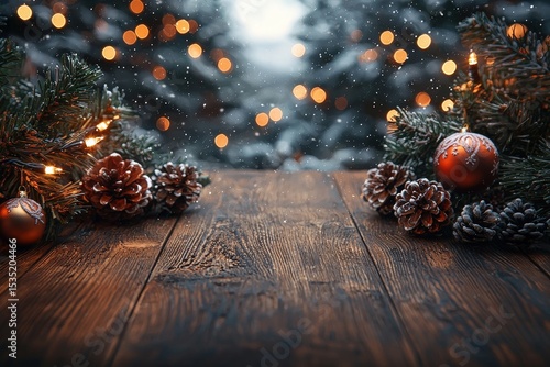 Table background of free space for your decoration and christmas winter background