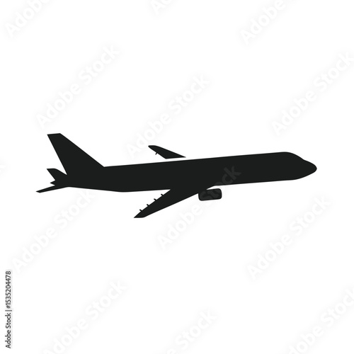 Black Silhouette Commercial Airliner Side Profile Taking Off White Background airplane