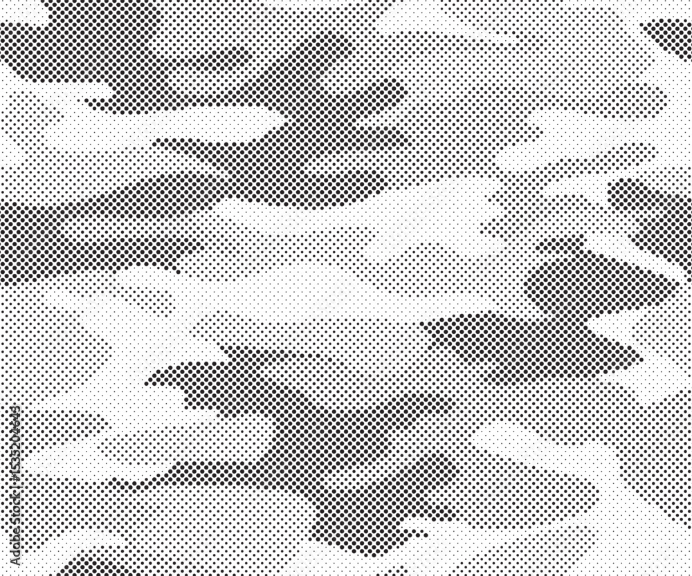Fototapeta premium Abstract halftone seamless camouflage pattern. Repeating digital dotted hexagonal camo military texture background. Abstract modern fabric textile ornament. Vector illustration. 