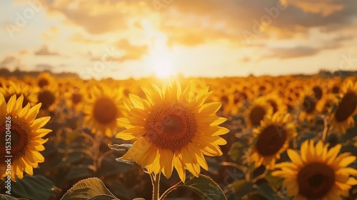 Fototapeta Naklejka Na Ścianę i Meble -  Beautiful field of sunflowers against the sky in the evening light of a summer sunset
