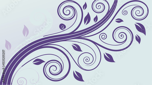 Elegant purple floral swirls and leaves decorative design for website backgrounds or cards