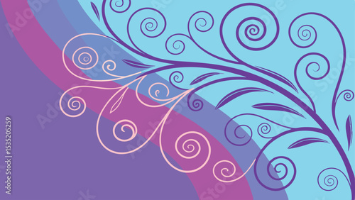 Elegant swirls and floral vines vector illustration against a colorful and harmonious background