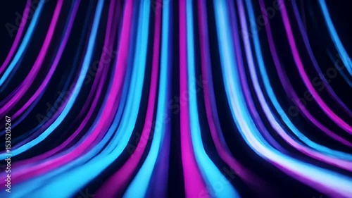 Abstract digital art with dynamic, curving blue and purple light streams against a dark backdrop