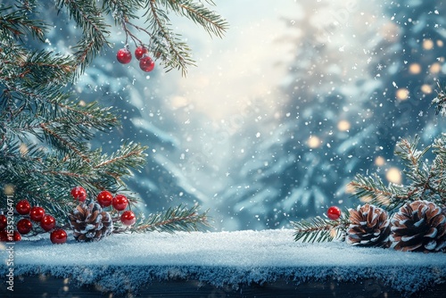 Table background of free space for your decoration and christmas winter background