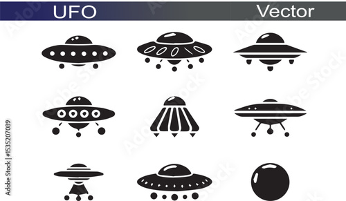 UFO Silhouette Vector Illustration on White Background