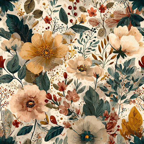 Wallpaper Mural Colorful floral pattern with vibrant blossoms. Torontodigital.ca