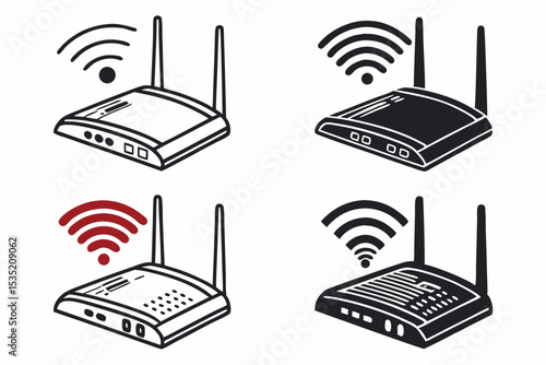 set of Wifi modem vector silhouette illustration isolated on white background