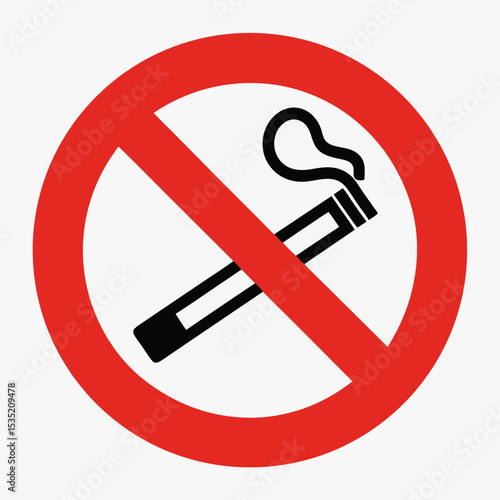 No smoking sign, red circle with crossed-out cigarette, simple prohibition symbol.  Clear no smoking icon for public spaces, healthcare facilities, and workplaces.