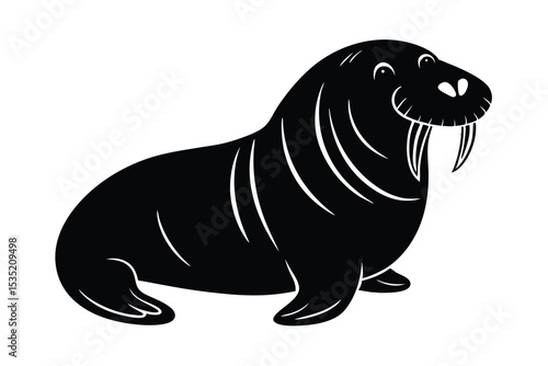 Cartoon walrus with tusks and smile vector art illustration