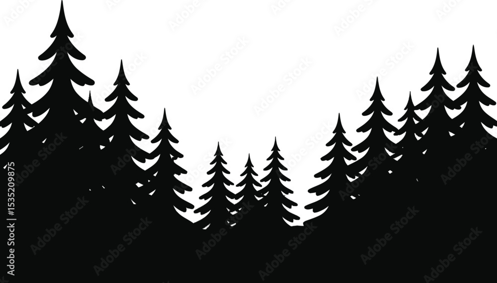 Obraz premium Silhouette of pine tree forest evergreen landscape illustration graphic design
