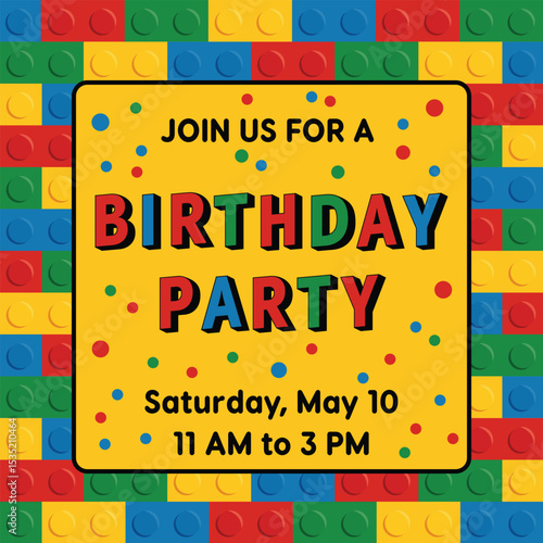 Kids brick construction set Inspired Birthday Party Invitation