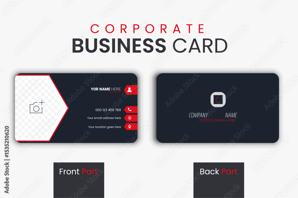 Obraz premium Modern Hexagon Accent Business Card Template – Sleek Black & Red Corporate&nbsp;Design