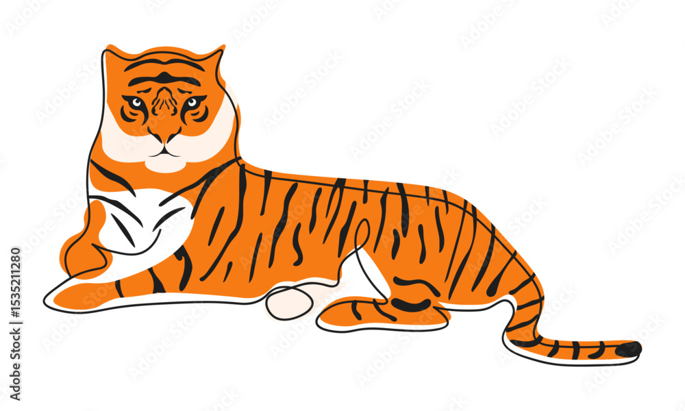 Obraz premium Stylized tiger in one line