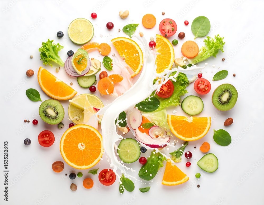 Colorful fruit and vegetable arrangement Colorful fruit and vegetable arrangement