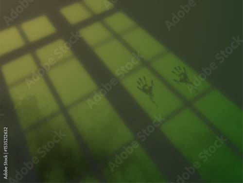 Empty room with shadow of window and hands