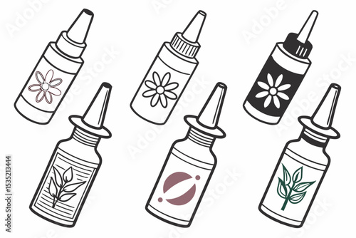 set of Nasal spray vector silhouette illustration isolated on white background