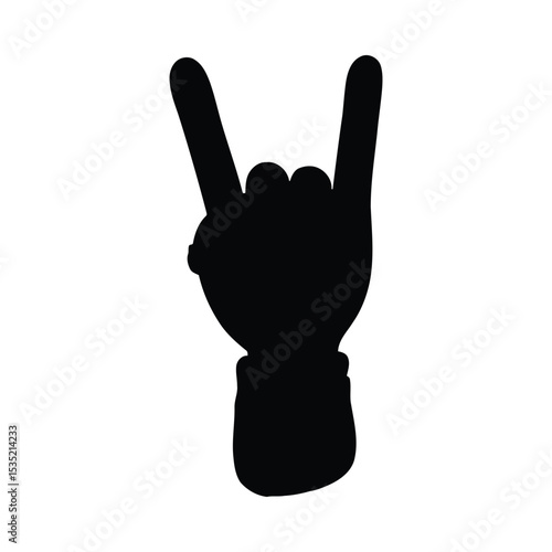 Black silhouette hand gesture representing rock and roll music or heavy metal concerts