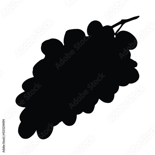 Silhouetted black grape bunch isolated on white background for food or dietary concepts