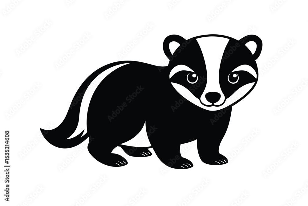 Fototapeta premium Cute badger with round cartoon face vector art illustration