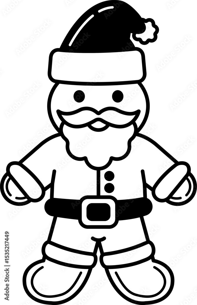 Obraz premium black and white illustration of a gingerbread wearing a santa costumes