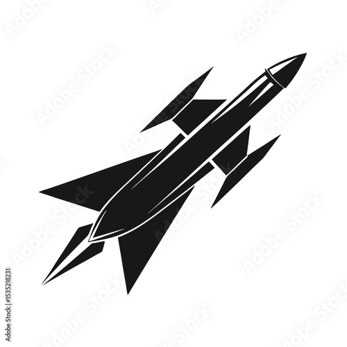 Black Stylized Supersonic Missile Icon Vector Graphic Flight Speed Power Weaponry Military Technology