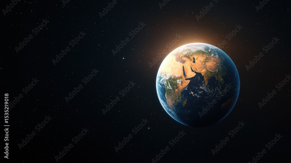 Obraz premium Stunning View of Earth in Space with Glowing Atmosphere and Starry Background Captured in High Resolution