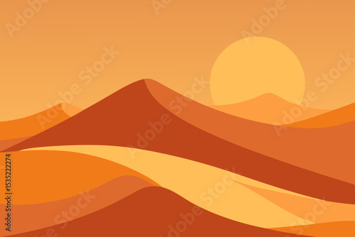 Desert Sunset Golden Sands, Rolling Dunes, and a Serene Landscape Illustration