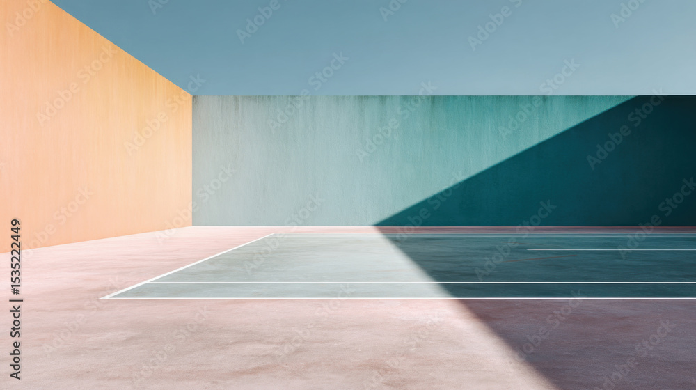 Obraz premium Abstract tennis background for sport game illustration with copy space in minimalist style. Tennis court top view. Ideal for sports events, competitions, poster, background
