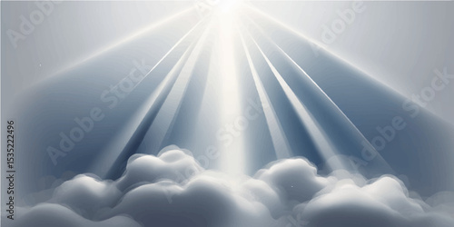 Bright blue sky with radiant sun and fluffy white clouds