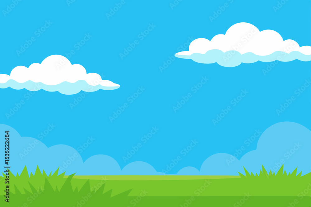 Serene Summer Sky A Vibrant Blue Sky with Fluffy Clouds and Lush Green Grass Serene Summer Sky A Vibrant Blue Sky with Fluffy Clouds and Lush Green Grass
