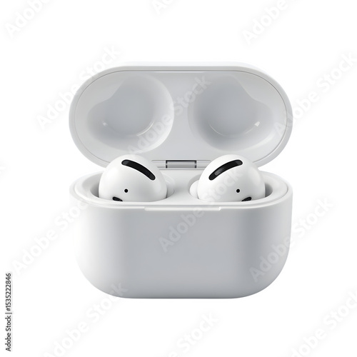 Wireless earbuds in charging case isolated on transparent background