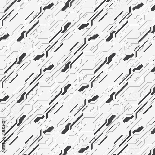 Abstract Digital Circuit Board Pattern Background with Futuristic Cyberpunk Elements and Geometric Lines