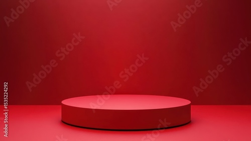 Circular red pedestal on a red background.